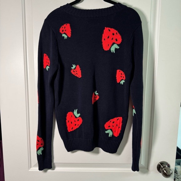 LOFT Strawberry V-Neck Sweater in Navy Blue Size X-Small - Picture 5 of 10